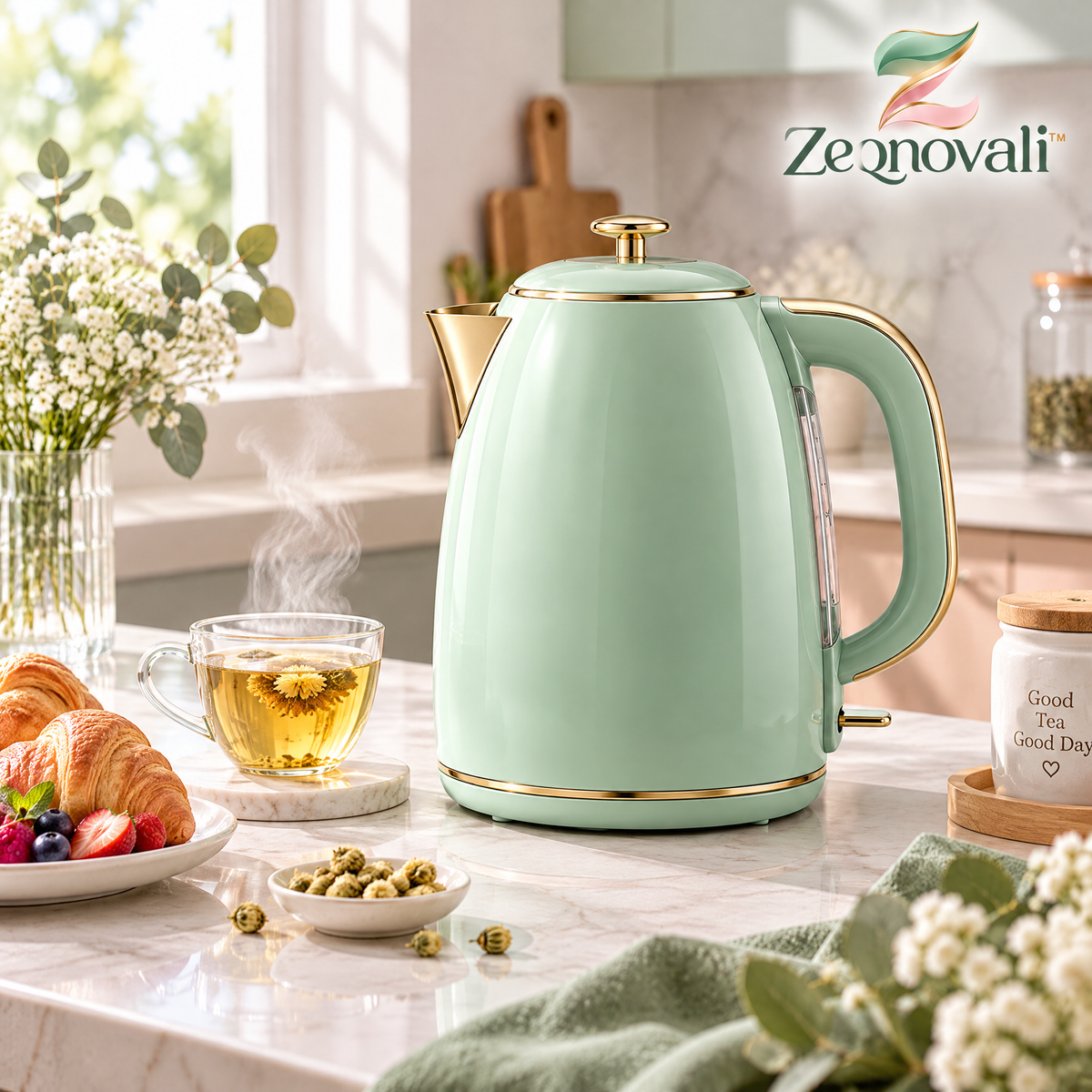Zeqnovali™ Mint Electric Kettle view 2