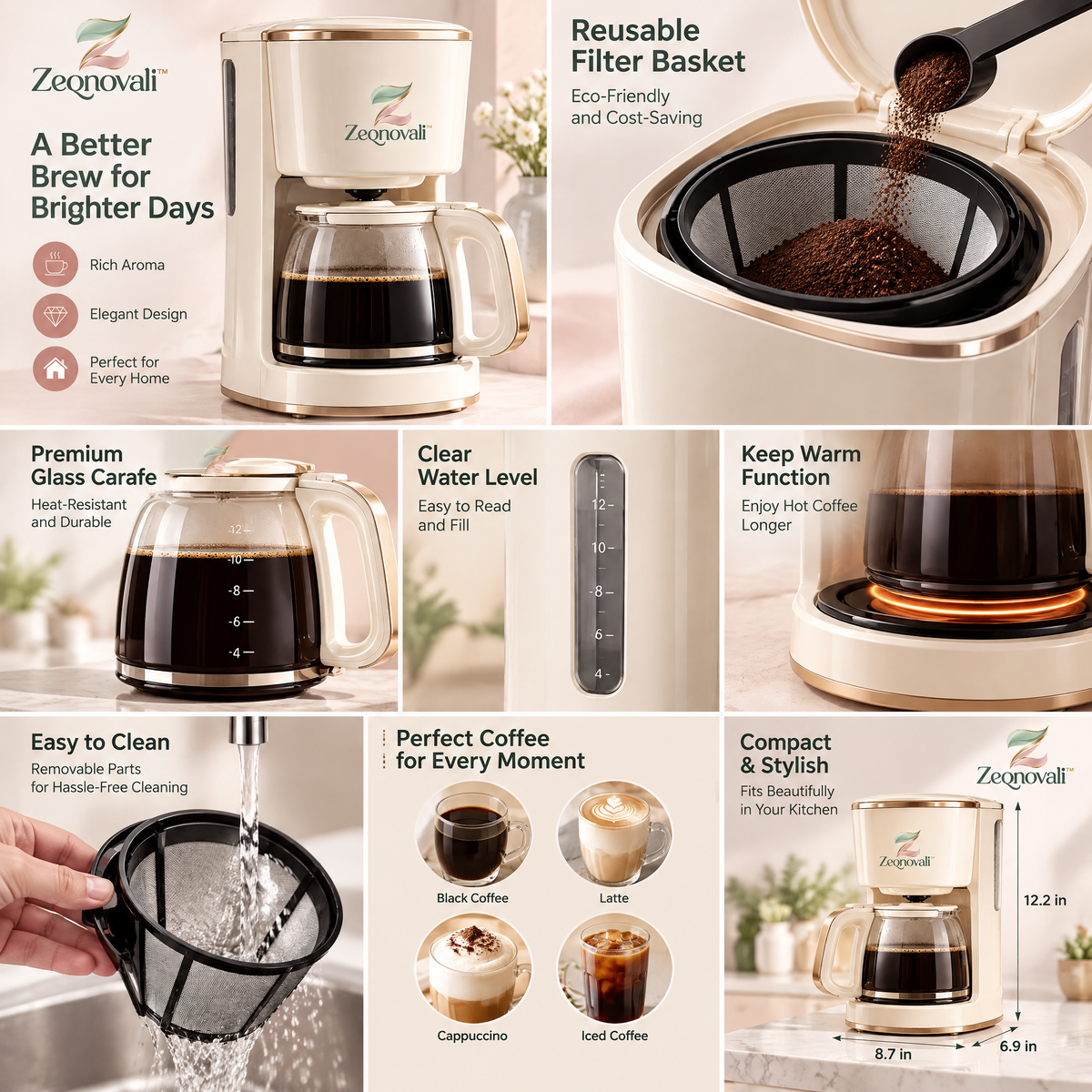 Zeqnovali™ Cream Drip Coffee Maker view 3
